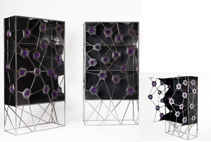French modern cabinet with purple accents.