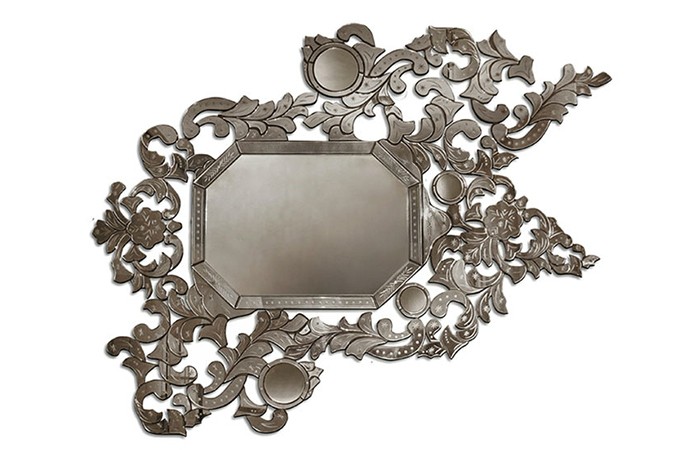With its unique form, this hand painted ceramic mirror, created by Morgan Peck to Kelly Wearstler collection, creates a bold and edgy statement in any room.