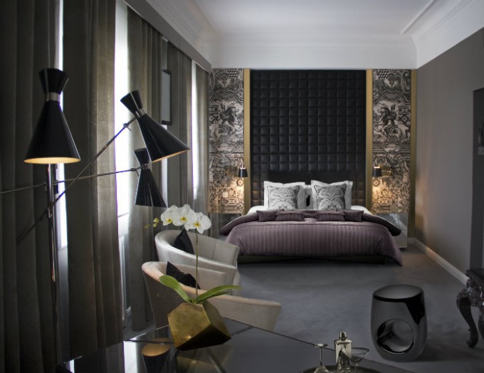 Luxurious black bedroom with an amazing design.